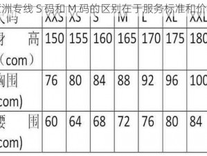 亚洲专线 S 码和 M 码的区别在于服务标准和价格