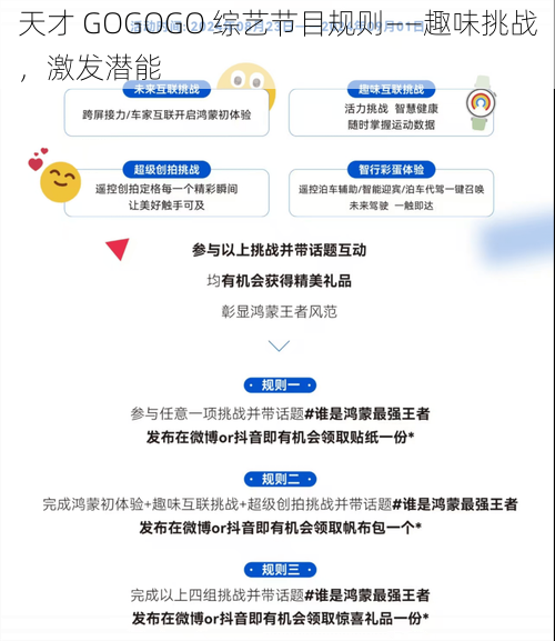 天才 GOGOGO 综艺节目规则——趣味挑战，激发潜能