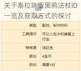 关于泰拉瑞亚黑鸦法杖ID一览及获取方式的探讨