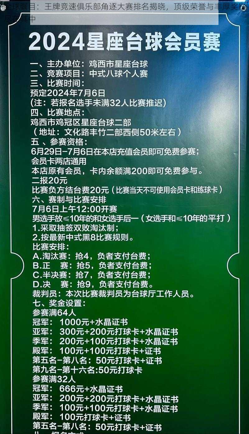 全球瞩目：王牌竞速俱乐部角逐大赛排名揭晓，顶级荣誉与丰厚奖励尽在其中