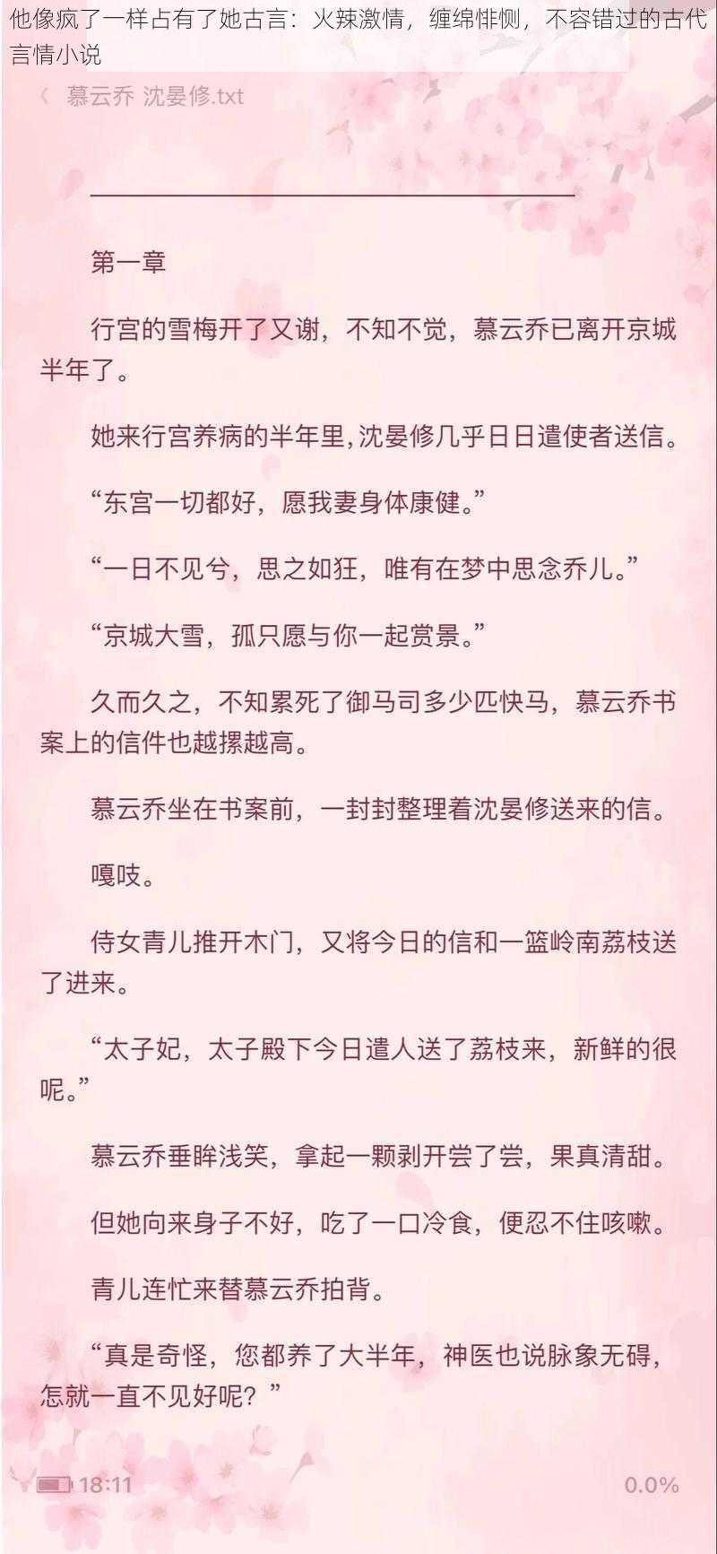 他像疯了一样占有了她古言：火辣激情，缠绵悱恻，不容错过的古代言情小说