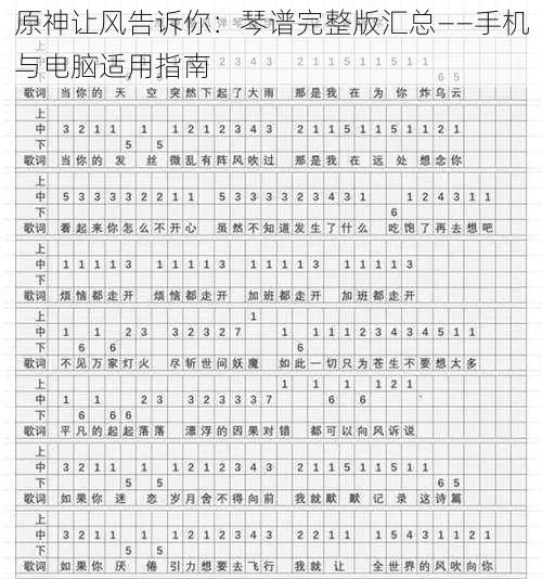 原神让风告诉你：琴谱完整版汇总——手机与电脑适用指南