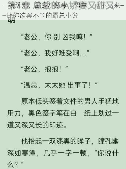 一夜缠绵：霸宠小娇妻，男主一直不出来——让你欲罢不能的霸总小说