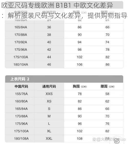 欧亚尺码专线欧洲 B1B1 中欧文化差异：解析服装尺码与文化差异，提供购物指导