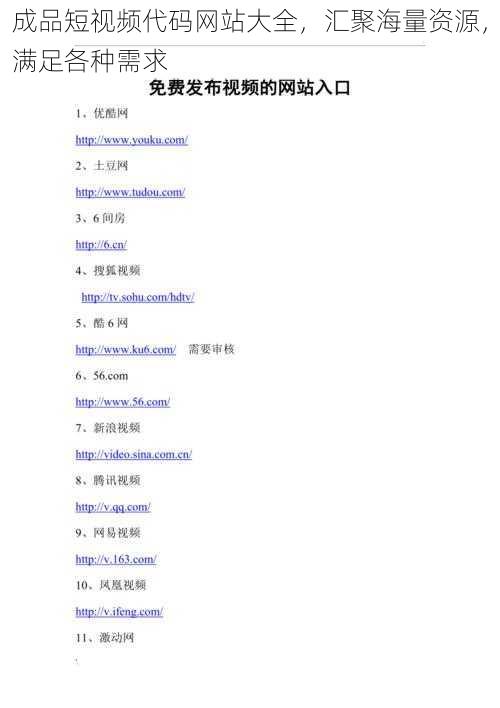成品短视频代码网站大全，汇聚海量资源，满足各种需求