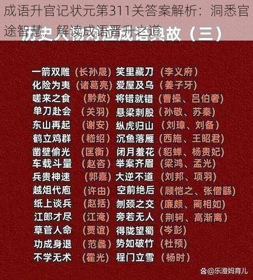 成语升官记状元第311关答案解析：洞悉官途智慧，解读成语晋升之道