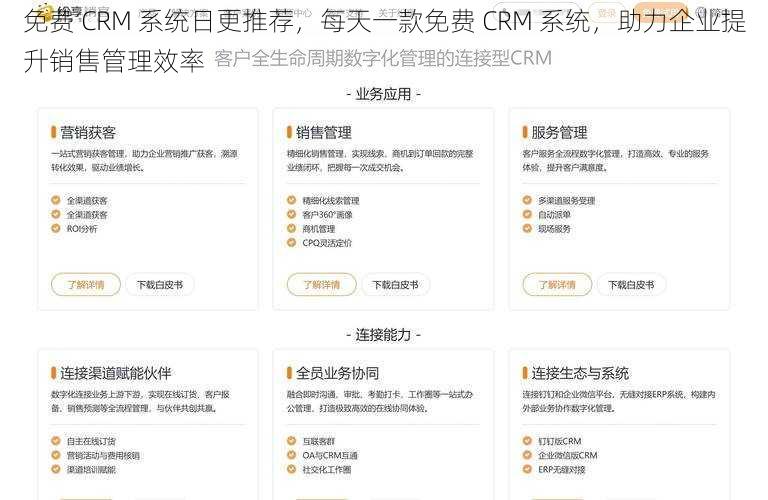 免费 CRM 系统日更推荐，每天一款免费 CRM 系统，助力企业提升销售管理效率