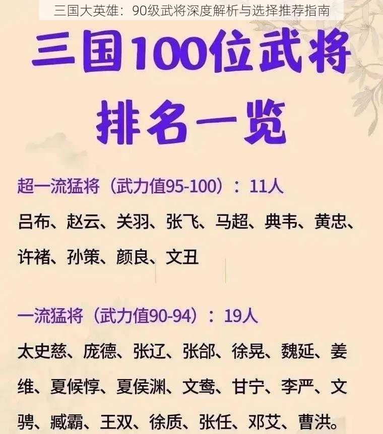 三国大英雄：90级武将深度解析与选择推荐指南