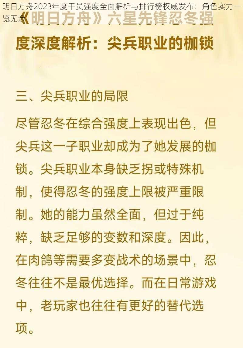 明日方舟2023年度干员强度全面解析与排行榜权威发布：角色实力一览无余