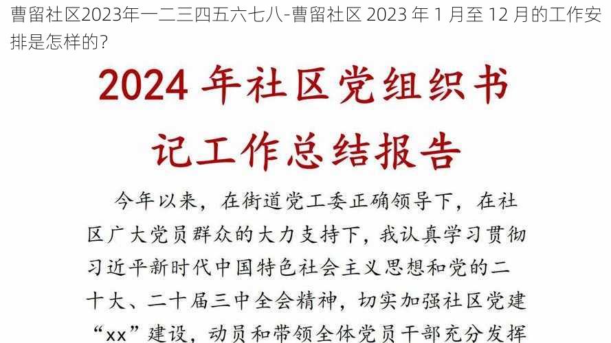 曹留社区2023年一二三四五六七八-曹留社区 2023 年 1 月至 12 月的工作安排是怎样的？