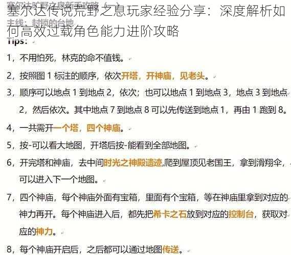 塞尔达传说荒野之息玩家经验分享：深度解析如何高效过载角色能力进阶攻略