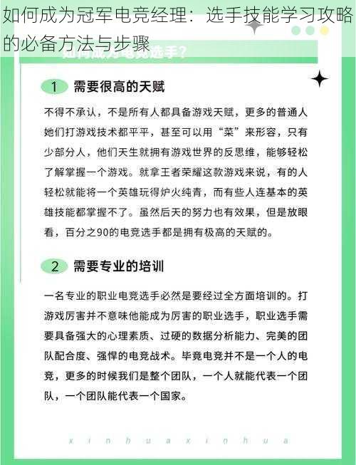 如何成为冠军电竞经理：选手技能学习攻略的必备方法与步骤