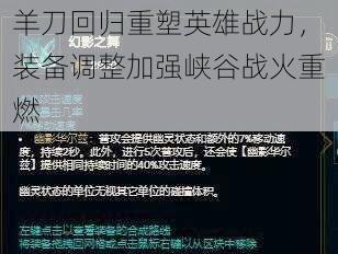 羊刀回归重塑英雄战力，装备调整加强峡谷战火重燃