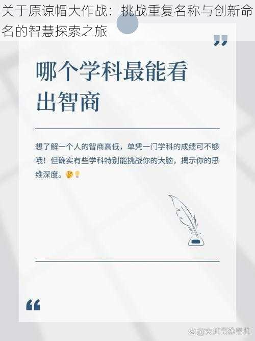 关于原谅帽大作战：挑战重复名称与创新命名的智慧探索之旅