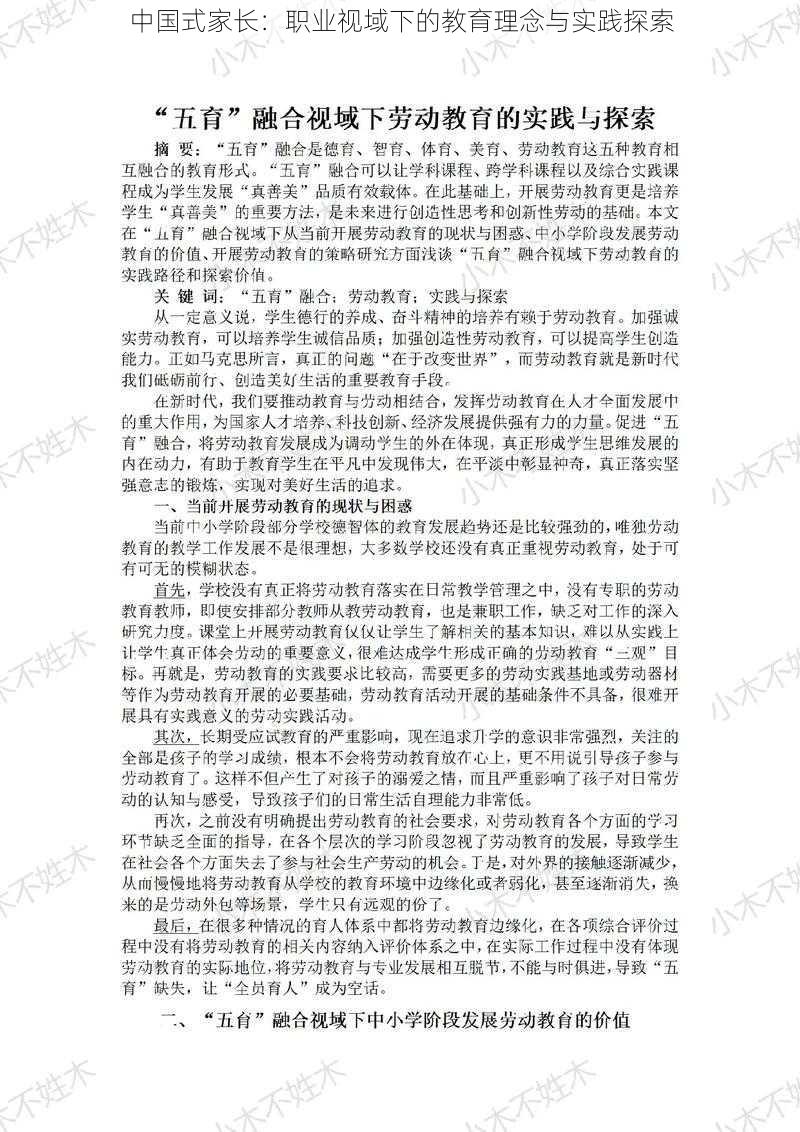 中国式家长：职业视域下的教育理念与实践探索