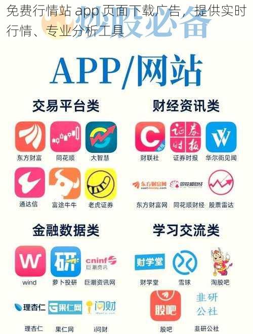 免费行情站 app 页面下载广告，提供实时行情、专业分析工具