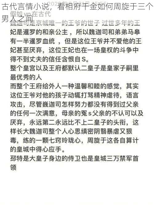 古代言情小说，看相府千金如何周旋于三个男人之间