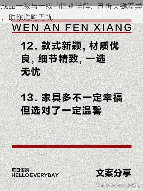 成品一级与一级的区别详解：剖析关键差异，助你选购无忧