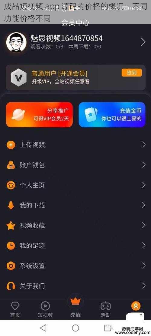 成品短视频 app 源码的价格的概况：不同功能价格不同