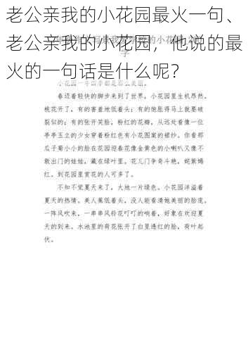 老公亲我的小花园最火一句、老公亲我的小花园，他说的最火的一句话是什么呢？