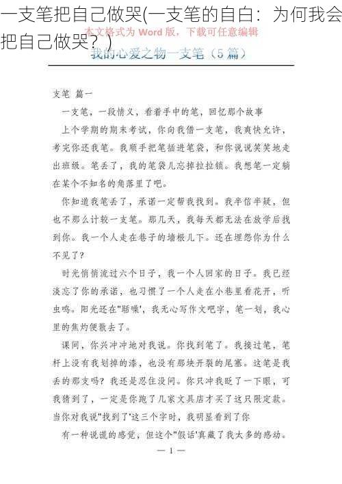 一支笔把自己做哭(一支笔的自白：为何我会把自己做哭？)