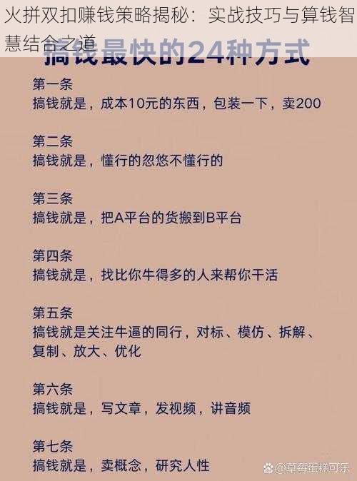 火拼双扣赚钱策略揭秘：实战技巧与算钱智慧结合之道