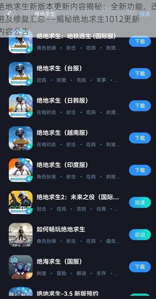 绝地求生新版本更新内容揭秘：全新功能、改进及修复汇总——揭秘绝地求生1012更新内容公告