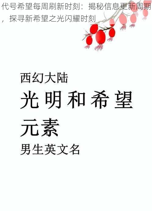 代号希望每周刷新时刻：揭秘信息更新周期，探寻新希望之光闪耀时刻