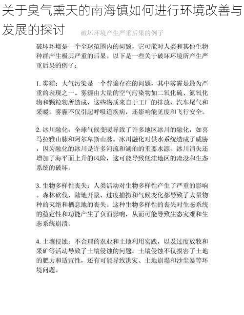 关于臭气熏天的南海镇如何进行环境改善与发展的探讨