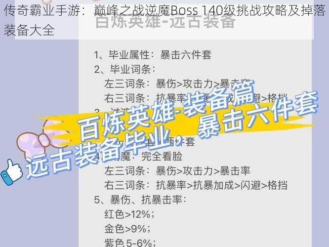 传奇霸业手游：巅峰之战逆魔Boss 140级挑战攻略及掉落装备大全