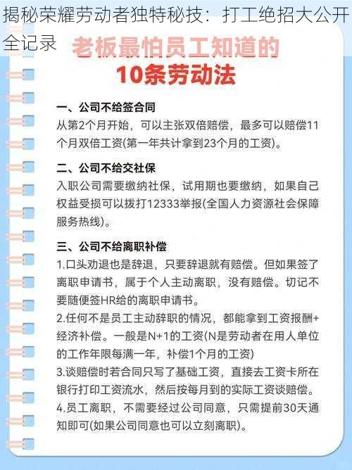 揭秘荣耀劳动者独特秘技：打工绝招大公开全记录