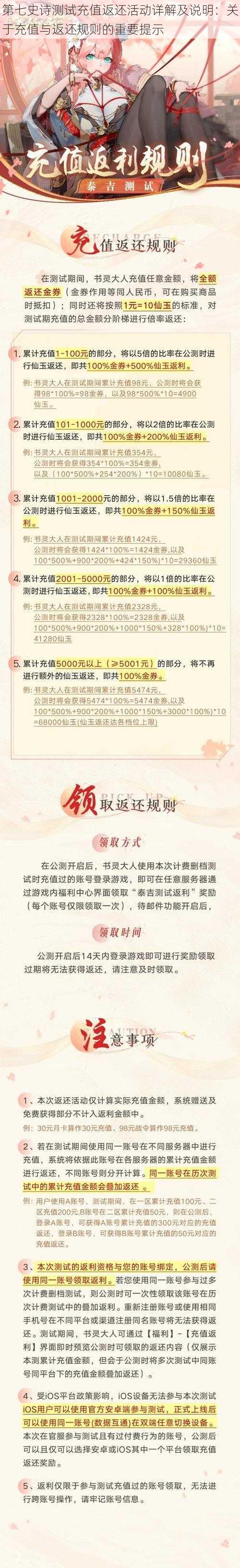 第七史诗测试充值返还活动详解及说明：关于充值与返还规则的重要提示