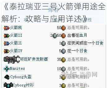 《泰拉瑞亚三号火箭弹用途全解析：攻略与应用详述》