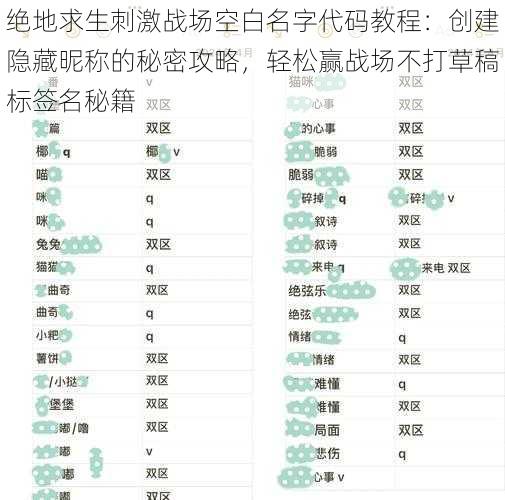 绝地求生刺激战场空白名字代码教程：创建隐藏昵称的秘密攻略，轻松赢战场不打草稿标签名秘籍