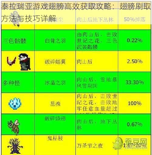 泰拉瑞亚游戏翅膀高效获取攻略：翅膀刷取方法与技巧详解